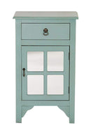 Cabinets Corner Cabinet - 18" X 13" X 30" Aqua MDF, Wood, Mirrored Glass Accent Cabinet with a Drawer and Door and Paned Inserts HomeRoots