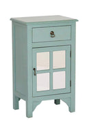 Cabinets Corner Cabinet - 18" X 13" X 30" Aqua MDF, Wood, Mirrored Glass Accent Cabinet with a Drawer and Door and Paned Inserts HomeRoots