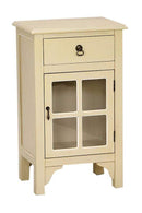 Cabinets Corner Cabinet - 18" X 13" X 30" Beige MDF, Wood, Clear Glass Accent Cabinet with a Drawer and Door and Paned Inserts HomeRoots