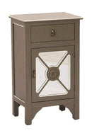 Cabinets Corner Cabinet - 18" X 13" X 30" Gray MDF, Wood, Mirrored Glass Accent Cabinet with a Drawer and Door & Trellis Inserts HomeRoots