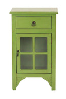 Cabinets Corner Cabinet - 18" X 13" X 30" Green MDF, Wood, Clear Glass Accent Cabinet with a Drawer and Door and Paned Inserts HomeRoots