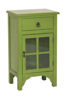 Cabinets Corner Cabinet - 18" X 13" X 30" Green MDF, Wood, Clear Glass Accent Cabinet with a Drawer and Door and Paned Inserts HomeRoots