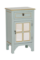 Cabinets Corner Cabinet - 18" X 13" X 30" Light Blue W/ Gold MDF, Wood, Mirrored Glass Accent Cabinet with a Drawer and a Gold Door HomeRoots