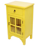 Cabinets Corner Cabinet - 18" X 13" X 30" Yellow MDF, Wood, Clear Glass Accent Cabinet with a Drawer and Door and Paned Inserts HomeRoots