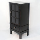 Cabinets Corner Cabinet - 18" X 13" X 36" Black MDF, Wood, Clear Glass Accent Cabinet with a Door and Drawer & Paned Inserts HomeRoots