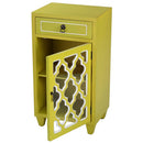 Cabinets Corner Kitchen Cabinet - 16'.75" X 12'.75" X 30'.75" Yellow MDF, Wood, Clear Glass Accent Cabinet with a Drawer and Door & Arabesque Inserts HomeRoots
