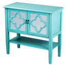 Cabinets Corner Kitchen Cabinet - 32" X 14" X 30" Turquoise MDF, Wood, Mirrored Glass Console Cabinet with Doors and a Shelf HomeRoots