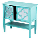Cabinets Corner Kitchen Cabinet - 32" X 14" X 30" Turquoise MDF, Wood, Mirrored Glass Console Cabinet with Doors and a Shelf HomeRoots