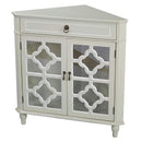 Cabinets Display Cabinet - 31" X 17" X 32" Beige MDF, Wood, Clear Glass Corner Cabinet with a Drawer and Doors HomeRoots