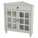 Cabinets Display Cabinet - 31" X 17" X 32" Beige MDF, Wood, Clear Glass Corner Cabinet with a Drawer Doors and Paned Inserts HomeRoots
