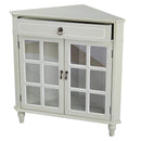 Cabinets Display Cabinet - 31" X 17" X 32" Beige MDF, Wood, Clear Glass Corner Cabinet with a Drawer Doors and Paned Inserts HomeRoots