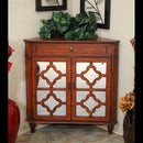 Cabinets Display Cabinet 31" X 17" X 32" Mahogany Veneer MDF, Wood, Mirrored Glass Corner Cabinet with a Drawer and Doors 1927 HomeRoots