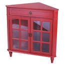Cabinets Display Cabinet - 31" X 17" X 32" Red MDF, Wood, Clear Glass Corner Cabinet with a Drawer Doors and Paned Inserts HomeRoots