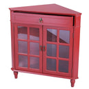 Cabinets Display Cabinet - 31" X 17" X 32" Red MDF, Wood, Clear Glass Corner Cabinet with a Drawer Doors and Paned Inserts HomeRoots