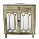 Cabinets Display Cabinet - 31" X 17" X 32" Taupe Wash MDF, Wood, Mirrored Glass Corner Cabinet with a Drawer and Doors HomeRoots