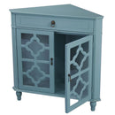 Cabinets Display Cabinet - 31" X 17" X 32" Turquoise MDF, Wood, Clear Glass Corner Cabinet with a Drawer and Doors HomeRoots