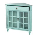 Cabinets Display Cabinet - 31" X 17" X 32" Turquoise MDF, Wood, Clear Glass Corner Cabinet with a Drawer Doors and Paned Inserts HomeRoots