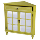 Cabinets Display Cabinet - 31" X 17" X 32" Yellow MDF, Wood, Mirrored Glass Corner Cabinet with a Drawer and Doors HomeRoots