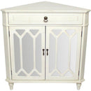 Cabinets Glass Door Cabinet - 31" X 17" X 32" Antique White MDF, Wood, Mirrored Glass Corner Cabinet with a Drawer Doors & Hexagonal Inserts HomeRoots