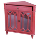 Cabinets Glass Door Cabinet - 31" X 17" X 32" Red MDF, Wood, Clear Glass Corner Cabinet with a Drawer Doors & Hexagonal Inserts HomeRoots