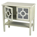Cabinets Glass Door Cabinet - 32" X 14" X 30" Beige MDF, Wood, Clear Glass Console Cabinet with Doors and Shelf and Lattice Inserts HomeRoots