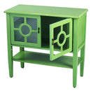 Cabinets Glass Door Cabinet - 32" X 14" X 30" Green MDF, Wood, Clear Glass Console Cabinet with Doors and Shelf and Lattice Inserts HomeRoots