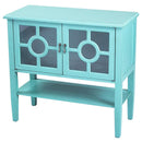 Cabinets Glass Door Cabinet 32" X 14" X 30" Turquoise MDF, Wood, Clear Glass Console Cabinet with Doors and a Shelf 1879 HomeRoots