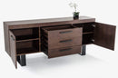 Cabinets Kitchen Buffet Cabinet - 34" Walnut Veneer and Steel Buffet with 3 Drawers and 2 Doors HomeRoots