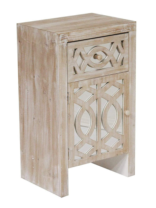 Cabinets Kitchen Cabinets - 18" X 13" X 30'.5" White Washed MDF, Wood, Mirrored Glass Accent Cabinet with Mirrored Glass Door & Drawer HomeRoots