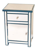 Cabinets Kitchen Cabinets - 19'.29" X 15'.75" X 25'.2" Blue MDF, Wood, Mirrored Glass Accent Cabinet with a Mirrored Glass Drawer and Door HomeRoots