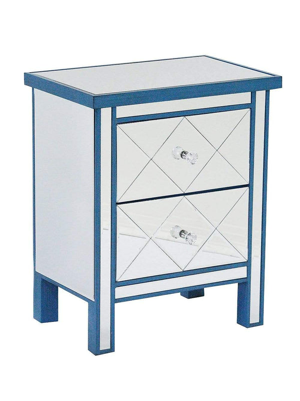 Cabinets Kitchen Cabinets - 20" X 13" X 25'.75" Blue MDF, Wood, Mirrored Glass Accent Cabinet with Beveled Glass Drawers HomeRoots