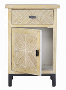 Cabinets Storage Cabinets - 18'.9" X 15" X 28'.7" White Washed Parquet Iron, Wood, MDF Accent Cabinet with a Drawer and Door HomeRoots