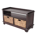 Cabinets Storage Cabinets - 38'.25" X 15'.75" X 21'.75" Espresso Wood, MDF, Water Hyacinth Entertainment Cabinet with Hyacinth Storage Baskets HomeRoots