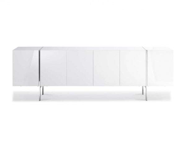 Cabinets White Buffet Cabinet - 95" X 17" X 30" White Stainless Steel Buffet HomeRoots