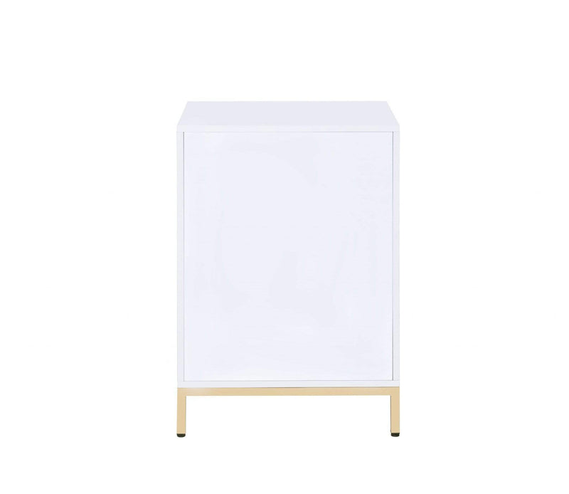 Cabinets Wooden Cabinet - 16" X 20" X 30" White High Gloss Gold Metal Wood Cabinet HomeRoots