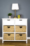 Cabinets Wooden Cabinet - 30" X 13" X 28" White Wood, MDF, Water Hyacinth Water Hyacinth Basket, a Door Accent Cabinet HomeRoots