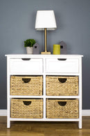 Cabinets Wooden Cabinet - 30" X 13" X 28" White Wood, MDF, Water Hyacinth Water Hyacinth Basket, a Door Accent Cabinet HomeRoots