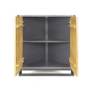 Cabinets Wooden Cabinet - 31" X 17" X 32" Red MDF, Wood, Metal Corner Cabinet with Doors HomeRoots