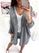 Cable Knit dDesign Sleeves cardigan-grey-One Size-JadeMoghul Inc.