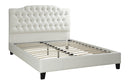 California King Size Bed With Large Tufted Headboard, White-Platform Beds-White-Faux LeatherPlywood solid pine Plywood-JadeMoghul Inc.