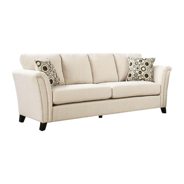 Campbell Contemporary Style Sofa With Nail Trim, Ivory-Sofas-Ivory-Polyester-JadeMoghul Inc.