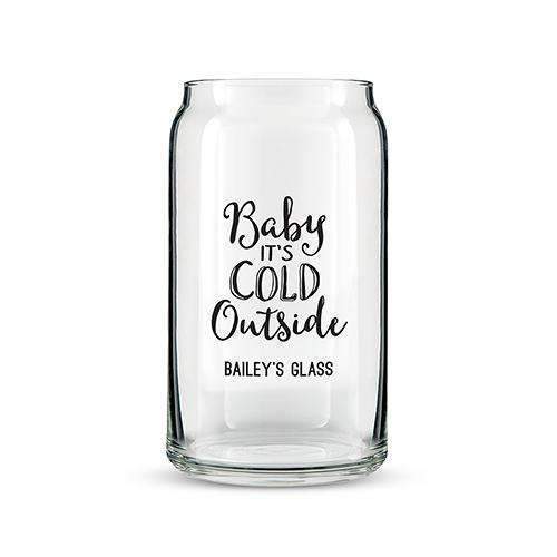 Can Shaped Glass Personalized - Baby It's Cold Ouside Printing Black (Pack of 1)-Personalized Gifts For Men-White-JadeMoghul Inc.