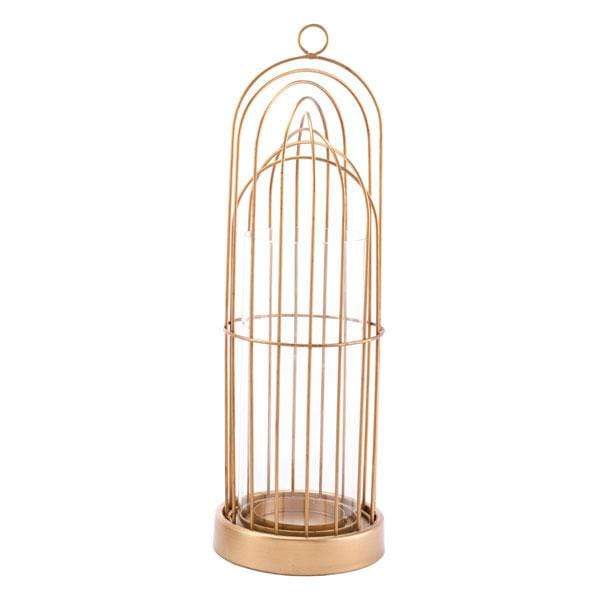 Candle Holders Gold Candle Holders - 6.3" X 6.3" X 16.9" Gold Birdcage Candle Holder HomeRoots