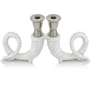 Candle Holders Tall Candle Holders - 3" x 6.5" x 7.5" Shiny Nickel/White - Candleholders Pair HomeRoots