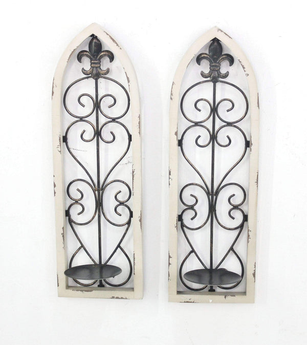 Candle Holders Wooden Candle Holders - 4.5" x 6" x 19" White, Rustic - Wall Candle Holder Sconce Set HomeRoots
