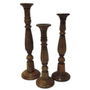 Wooden Natural Finish Pillar Shaped Candleholder, Set of 3, Brown