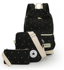 Canvas Women Backpack - Bag with Purse - Laptop 3pcs Set-Black-JadeMoghul Inc.