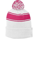 Caps Sport-Tek Stripe Pom Pom Beanie. STC28 Sport-Tek