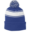 Caps Sport-Tek Stripe Pom Pom Beanie. STC28 Sport-Tek