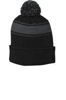 Caps Sport-Tek Stripe Pom Pom Beanie. STC28 Sport-Tek